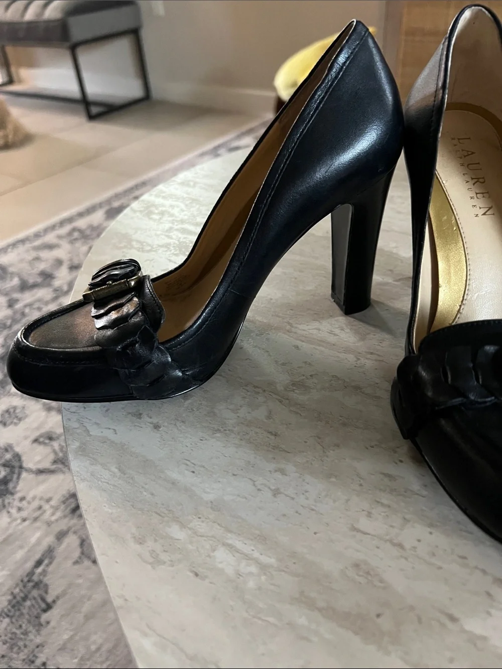 Lauren Ralph Lauren Black Leather Braided Buckle Pumps